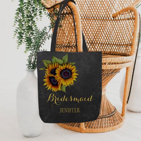 Rustic Sunflowers Chalkboard Wedding Bridesmaid Customized Full Print Tote Bag for Women & Men