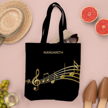 Faux Gold Music Notes Customized Full Print Tote Bag for Women & Men