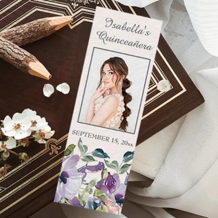 Lilac Dusty Blue Floral Customized Printed Bookmark - Set of 10
