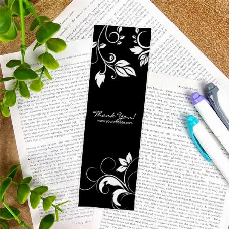 Black White Floral Customized Printed Bookmark - Set of 10