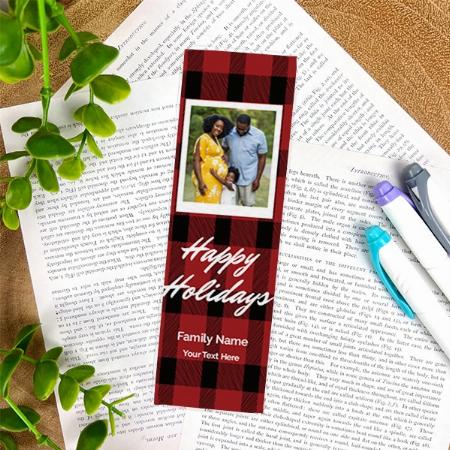 Red Checked Design with Photo Customized Printed Bookmark - Set of 10