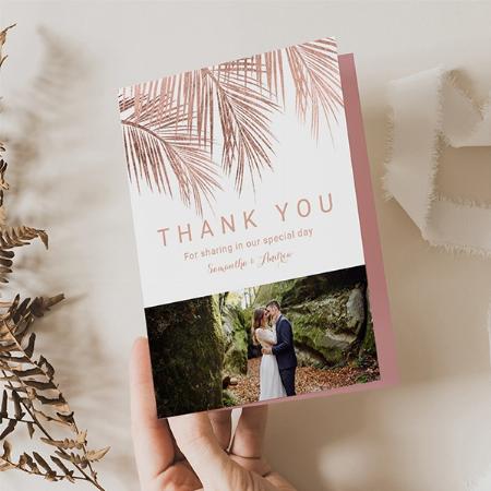 Rose Gold Palm 2 photos Thank You Customized Printed Greeting Card