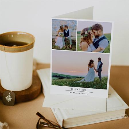 Minimalist 4 Photo Wedding Customized Printed Greeting Card