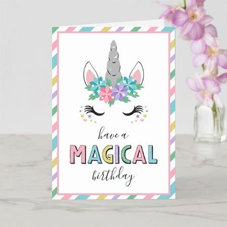 Have A Magical Birthday Pretty Unicorn Customized Printed Greeting Card