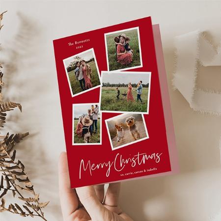 Modern Photo Collage Merry Christmas Customized Printed Greeting Card