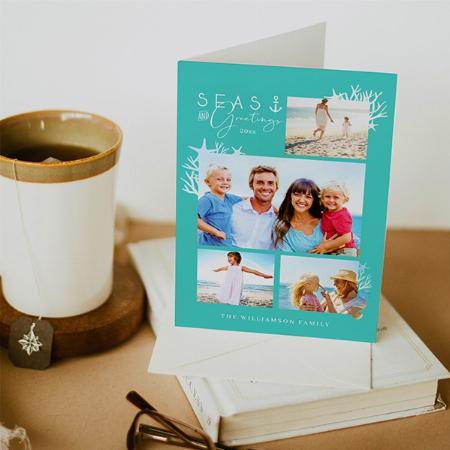 Coastal Seas & Greetings Teal Ocean Photo Frame Customized Printed Greeting Card