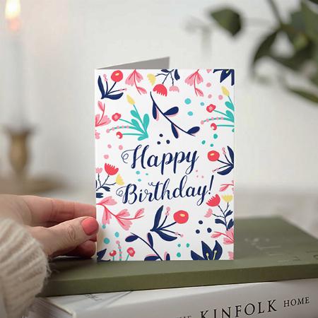 Tropical Pastel Floral Happy Birthday Customized Printed Greeting Card