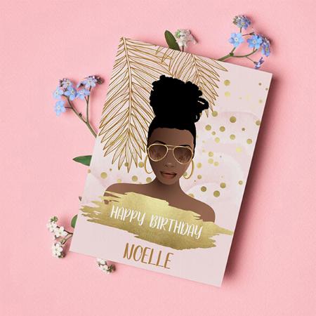 Gold Tropical Leaf Pink Birthday Customized Printed Greeting Card