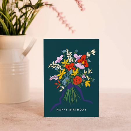 Happy Birthday Watercolor Floral Bouquet Customized Printed Greeting Card