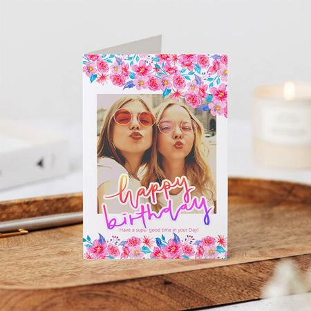 Floral Photo Watercolor Birthday Customized Printed Greeting Card