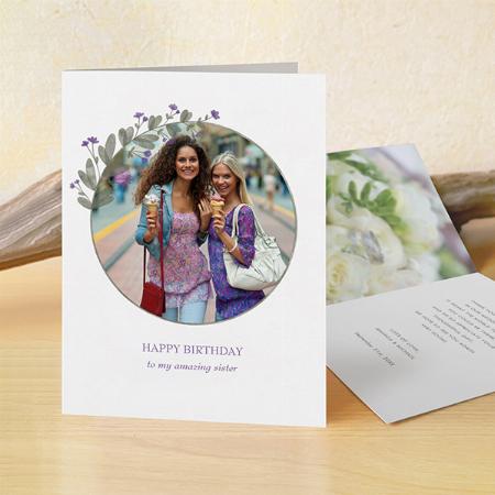 Purple Widlflower Photo Frame Customized Printed Greeting Card