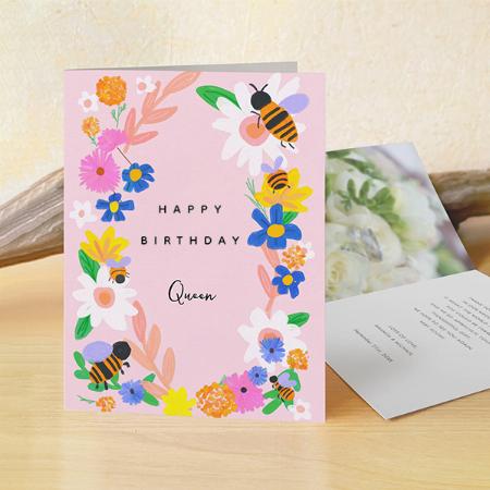 Floral Happy Birthday Day Customized Printed Greeting Card