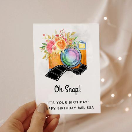 Boho Camera & Florals Watercolor Birthday Customized Printed Greeting Card