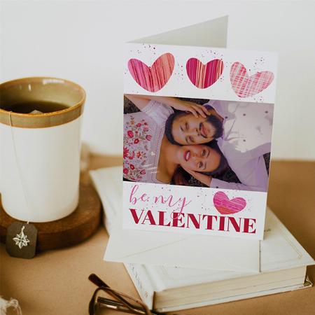 Pink & Red Cute Heart Valentines Customized Printed Greeting Card
