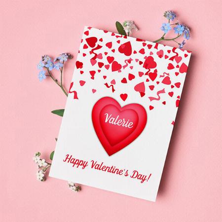 Valentine's Day Red Confetti Hearts Customized Printed Greeting Card