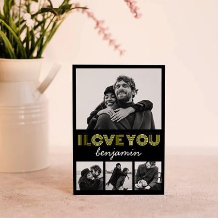 Modern Simple 4 Photo Valentines Day Customized Printed Greeting Card