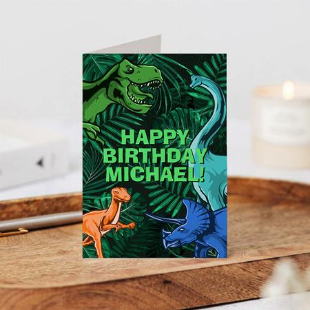 Kids Jurassic Dino Dinosaur Birthday  Customized Printed Greeting Card
