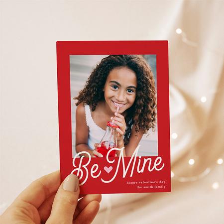 Cute Be Mine Pink Heart Valentine's Day Photo Customized Printed Greeting Card