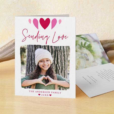 Boho Sending Love Pink Photo Valentine's Day Customized Printed Greeting Card