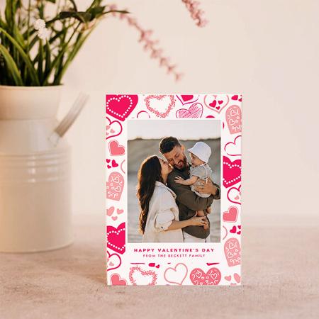 Cute Pink Love Hearts Photo Valentine's Day Customized Printed Greeting Card