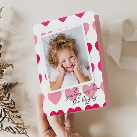 Bright Pink Hearts Photo Valentine's Day Customized Printed Greeting Card