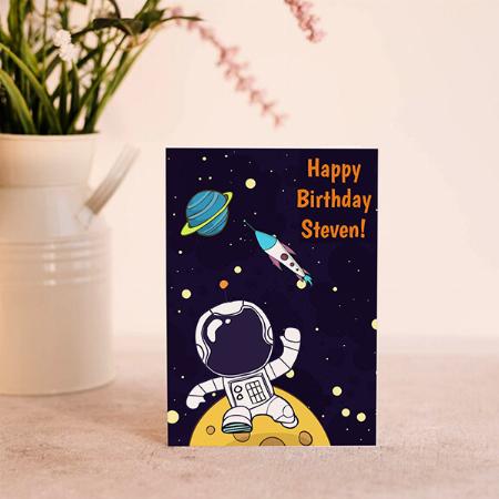 Astronaut Floating in Outer Space Birthday Customized Printed Greeting Card