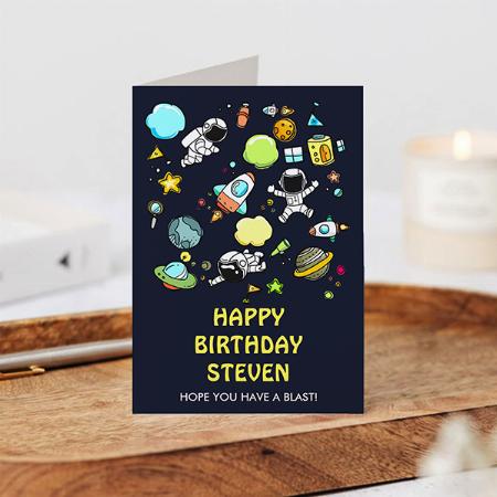 Outer Space Astronauts & Rockets Pattern Birthday Customized Printed Greeting Card
