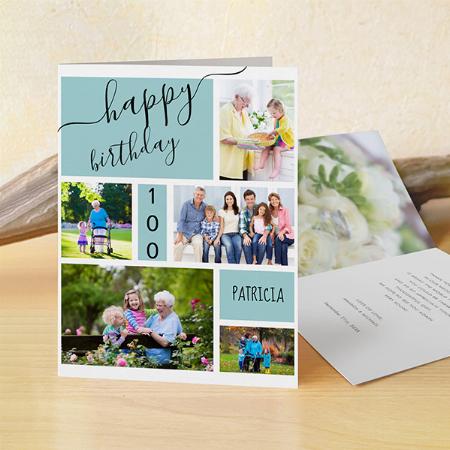 5 Photo Collage Light Blue Birthday Customized Printed Greeting Card