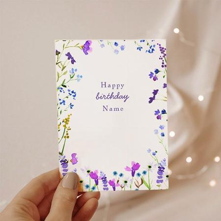Purple Wildflower Delicate Floral Birthday Customized Printed Greeting Card