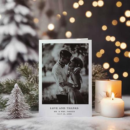 Simple Elegant Text and Photo Wedding Thank You Customized Printed Greeting Card