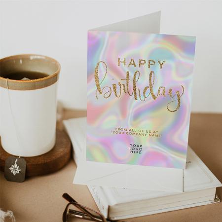 Holographic Faux Gold Glitter Happy Birthday Customized Printed Greeting Card