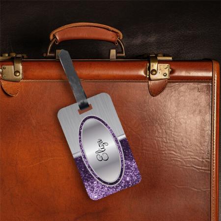 Purple Silver Glitter Monogram Customized Vertical Bag Luggage Tag