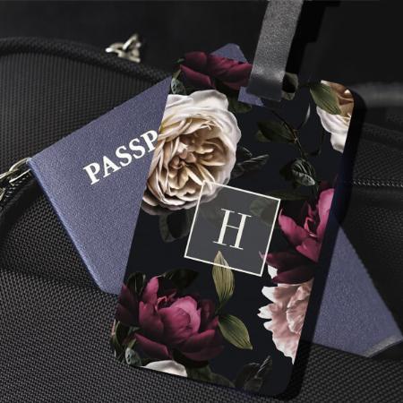 Elegant Dark Floral on Black Monogram Customized Vertical Bag Luggage Tag