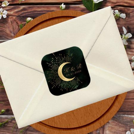 Celestial Emerald Gold Moon Customized Printed Sticker