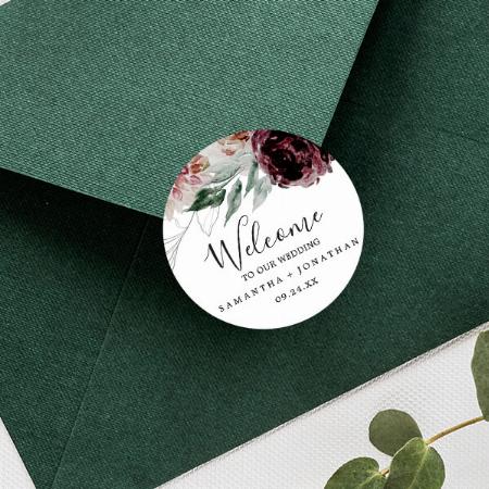 Floral Romance Wedding Welcome Customized Printed Sticker