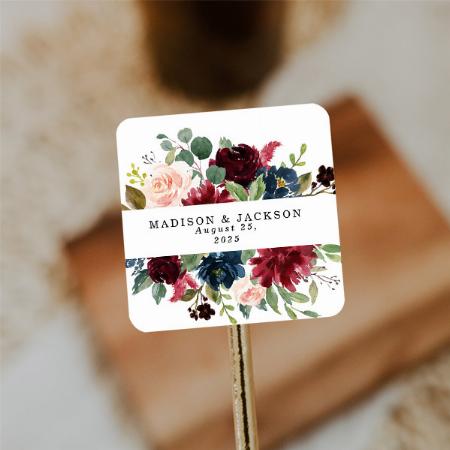 Elegant Blush Burgundy and Navy Floral Customized Printed Sticker