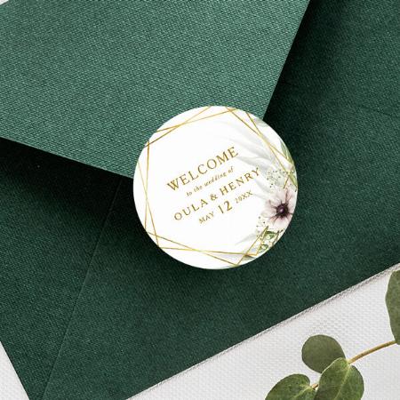 Eucalyptus Gold Geometric Wedding Welcome Customized Printed Sticker