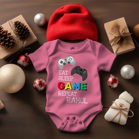 Eat Sleep Game Repeat Customized Photo Printed Infant Romper for Boys & Girls