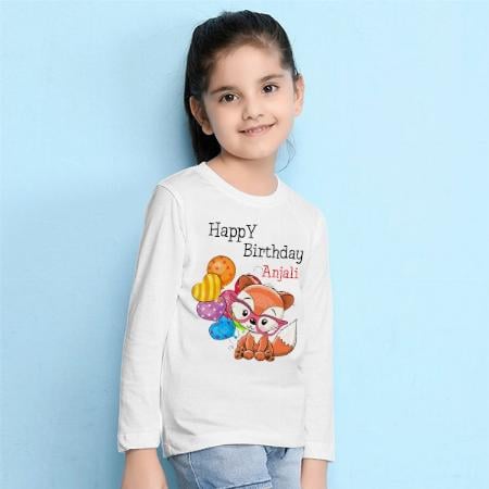 Cute Fox Happy Birthday Customized Full Sleeve Kid’s Cotton T-Shirt