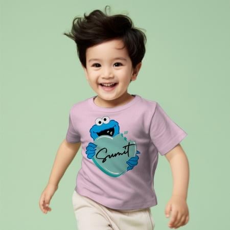 Blue Cartoon Customized Half Sleeve Kid’s Cotton T-Shirt