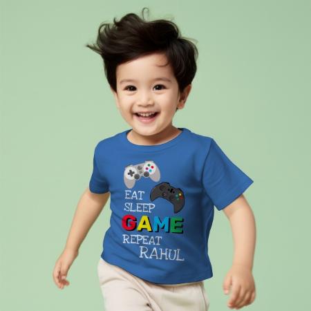 Eat Sleep Game Repeat Customized Half Sleeve Kid’s Cotton T-Shirt