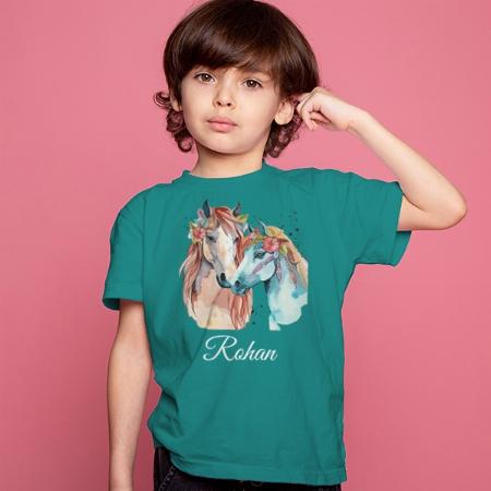 Horses Customized Half Sleeve Kid’s Cotton T-Shirt