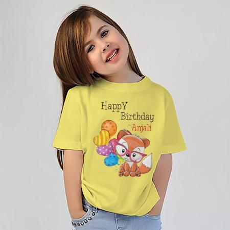 Cute Fox Happy Birthday Customized Half Sleeve Kid’s Cotton T-Shirt