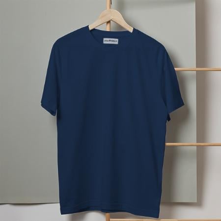 Navy Blue Solid Plain Half Sleeve Men's Cotton T-Shirt by yP Basics