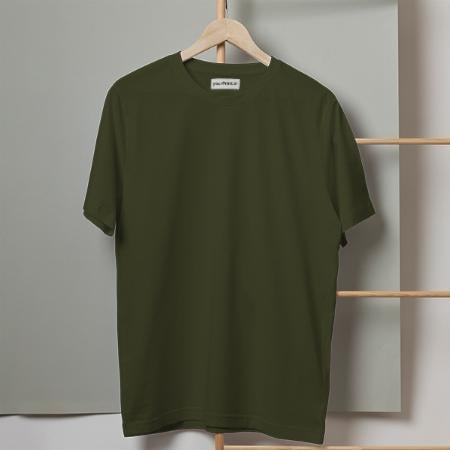 Olive Green Solid Plain Half Sleeve Men's Cotton T-Shirt by yP Basics