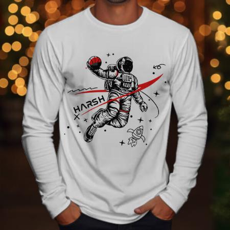 Play in Space Customized Printed Men's Full Sleeves Cotton T-Shirt