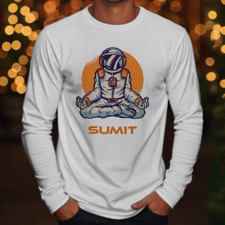 Meditating Astronaut Customized Printed Men's Full Sleeves Cotton T-Shirt