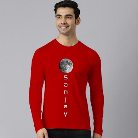 Moon with Name Customized Printed Men's Full Sleeves Cotton T-Shirt