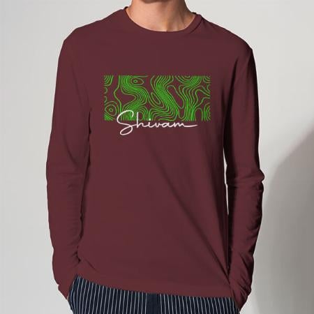 Neon Green Customized Printed Men's Full Sleeves Cotton T-Shirt