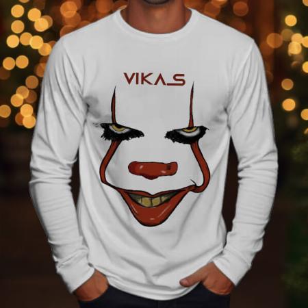 Scary Clown Customized Printed Men's Full Sleeves Cotton T-Shirt
